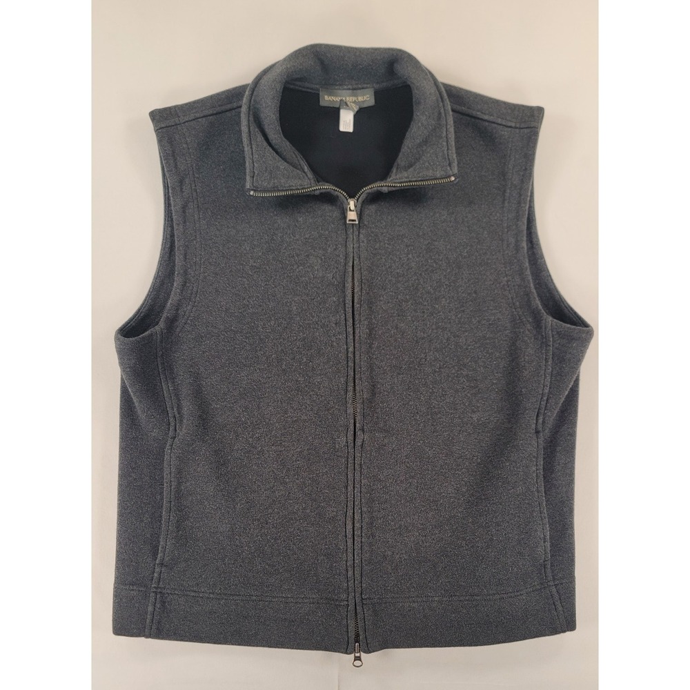 Banana Republic Mens XL Gray Full Zip Fleece Vest Mock Neck‎